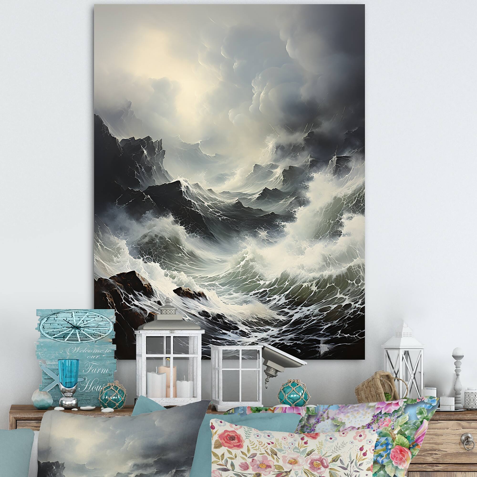 Designart "Stormy Horizon Of Ocean" Storms Canvas Prints Bed Bath